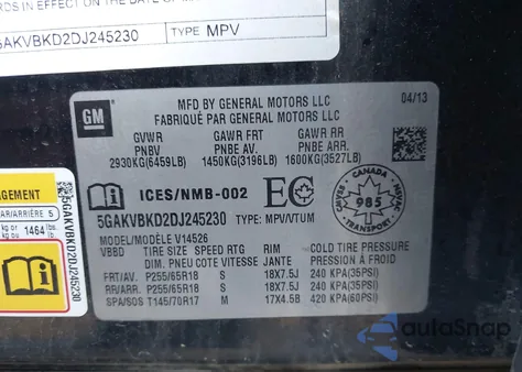 2013 Buick Enclave Convenience z USA, uszkodzony, nr VIN 5GAKVBKD2DJ245230